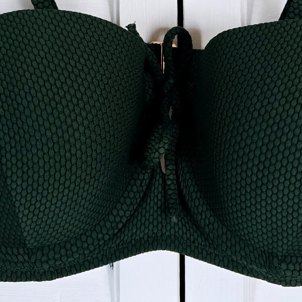 NWOT SHADE & SHORE LIGHT LIFT TIE FRONT KEYHOLE TEXTURED GREEN BIKINI TOP 34B - Picture 6 of 7